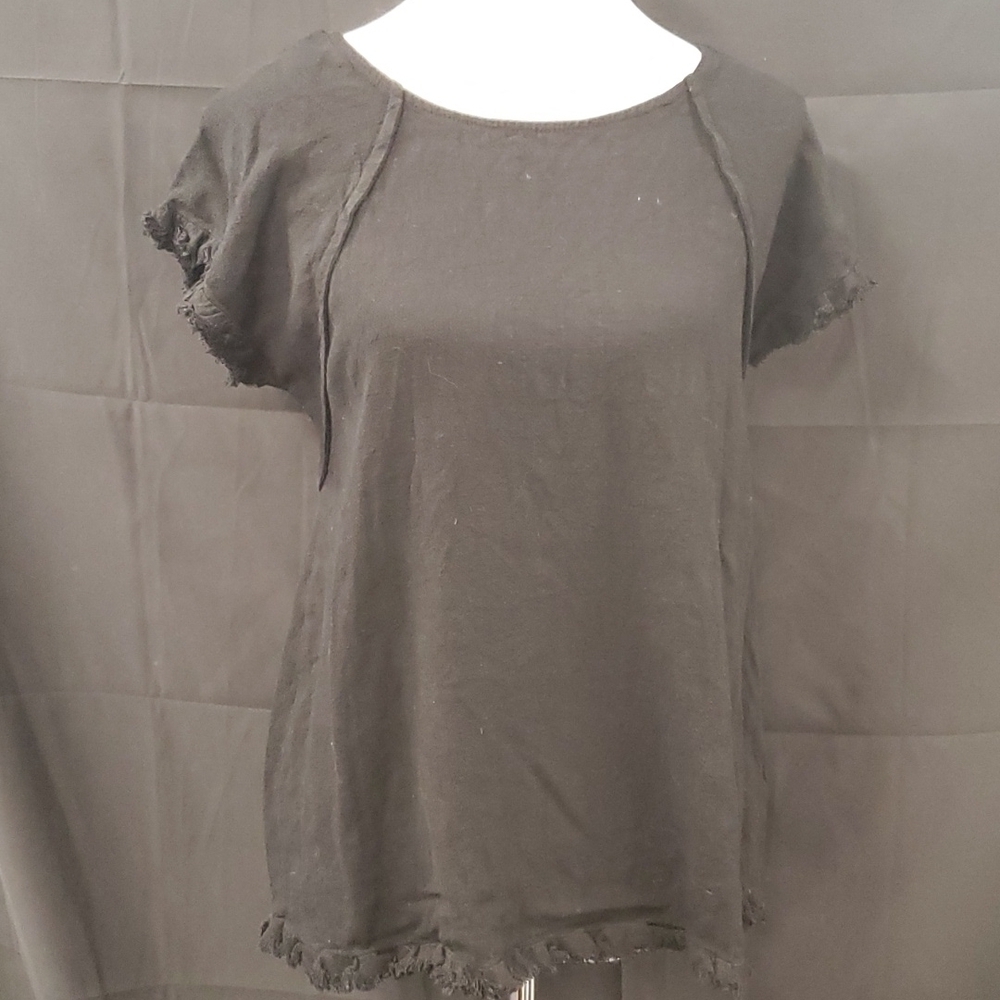 Umgee Black Linen and Cotton Top SZ MD